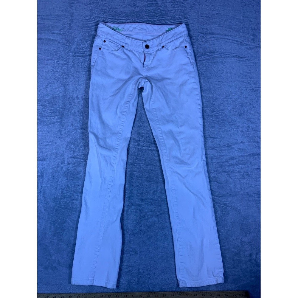 Lilly‎ Pulitzer Worth Skinny Jeans Women's Size 4 White Cotton Blend Embroidered